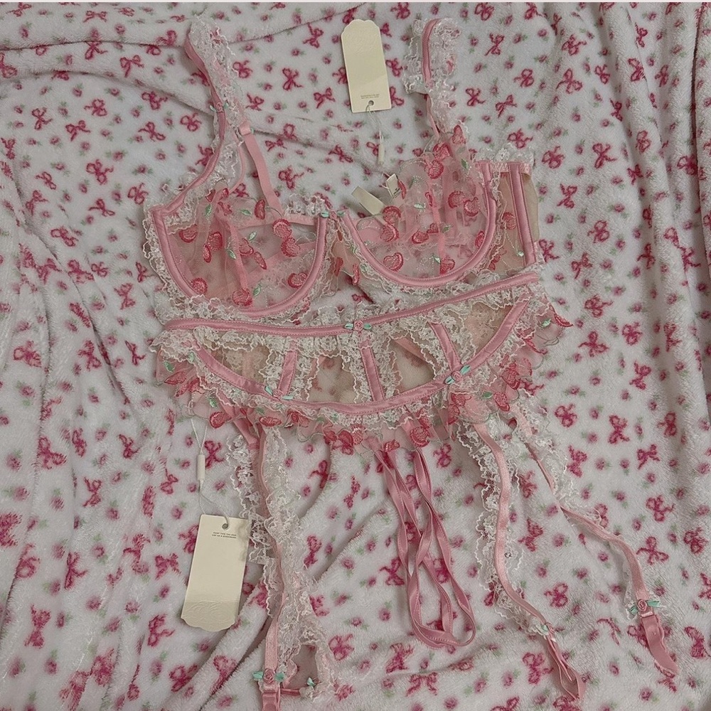 For Love And Lemons Pink Lace Bra